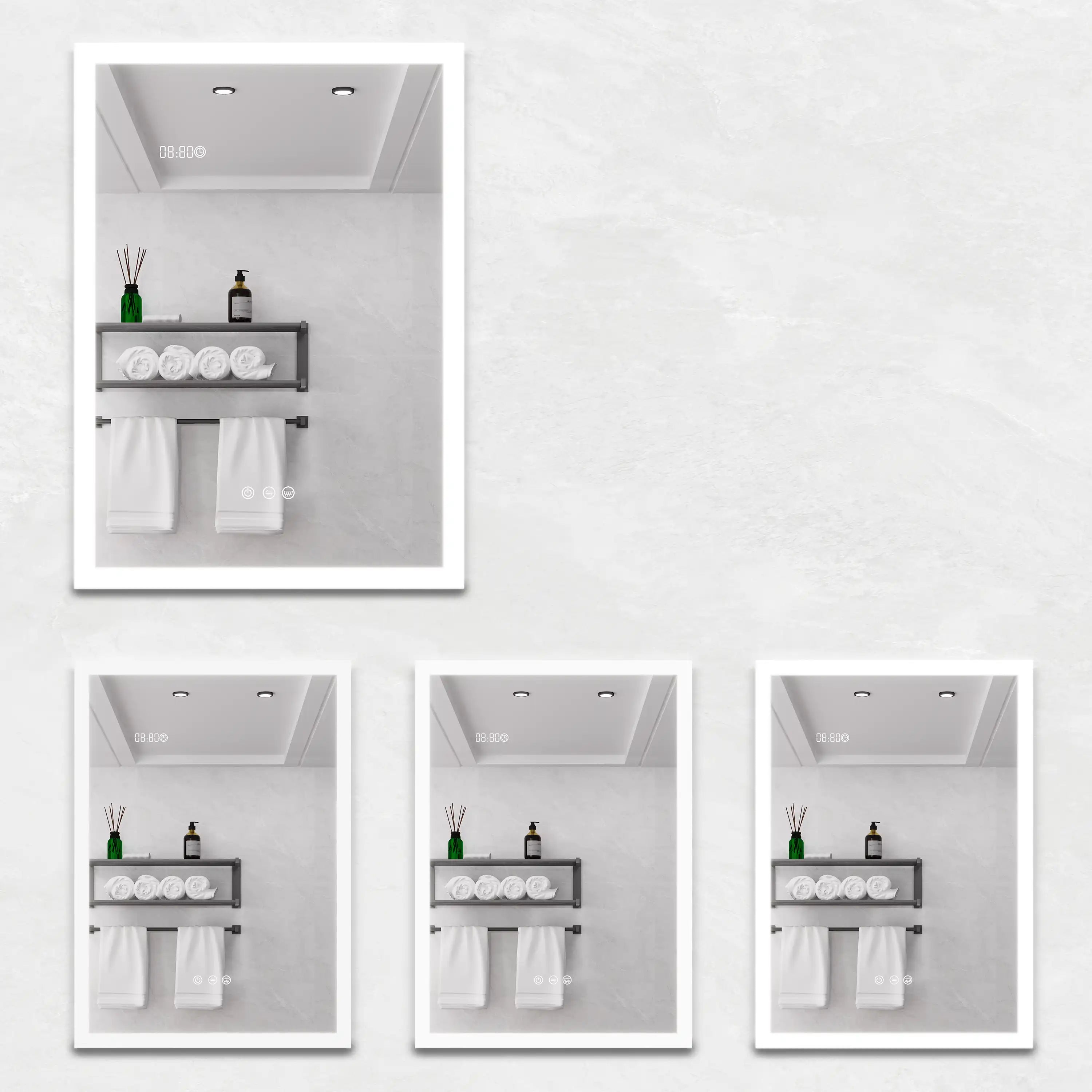 Calvante 28 inch LED mirror cabinet with adjustable LED lighting, from 10% to 100% brightness adjustment.