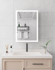Calvante 28 inch LED mirror cabinet with temperature display, modern bathroom medicine cabinet over vanity sink.