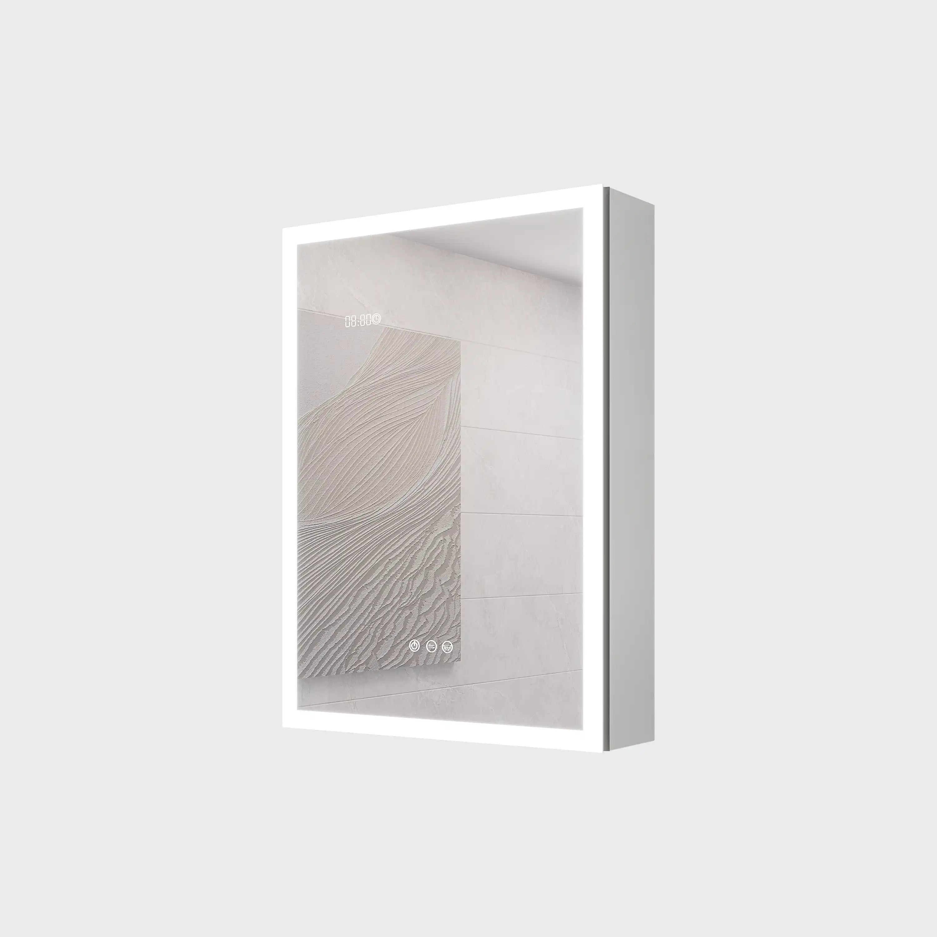 Calvante 28 inch LED mirror cabinet with display and anti-fog feature, modern bathroom medicine cabinet front view.