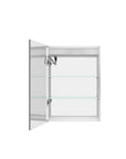 Calvante 28 inch LED mirror medicine cabinet interior with 3-tier glass shelves.