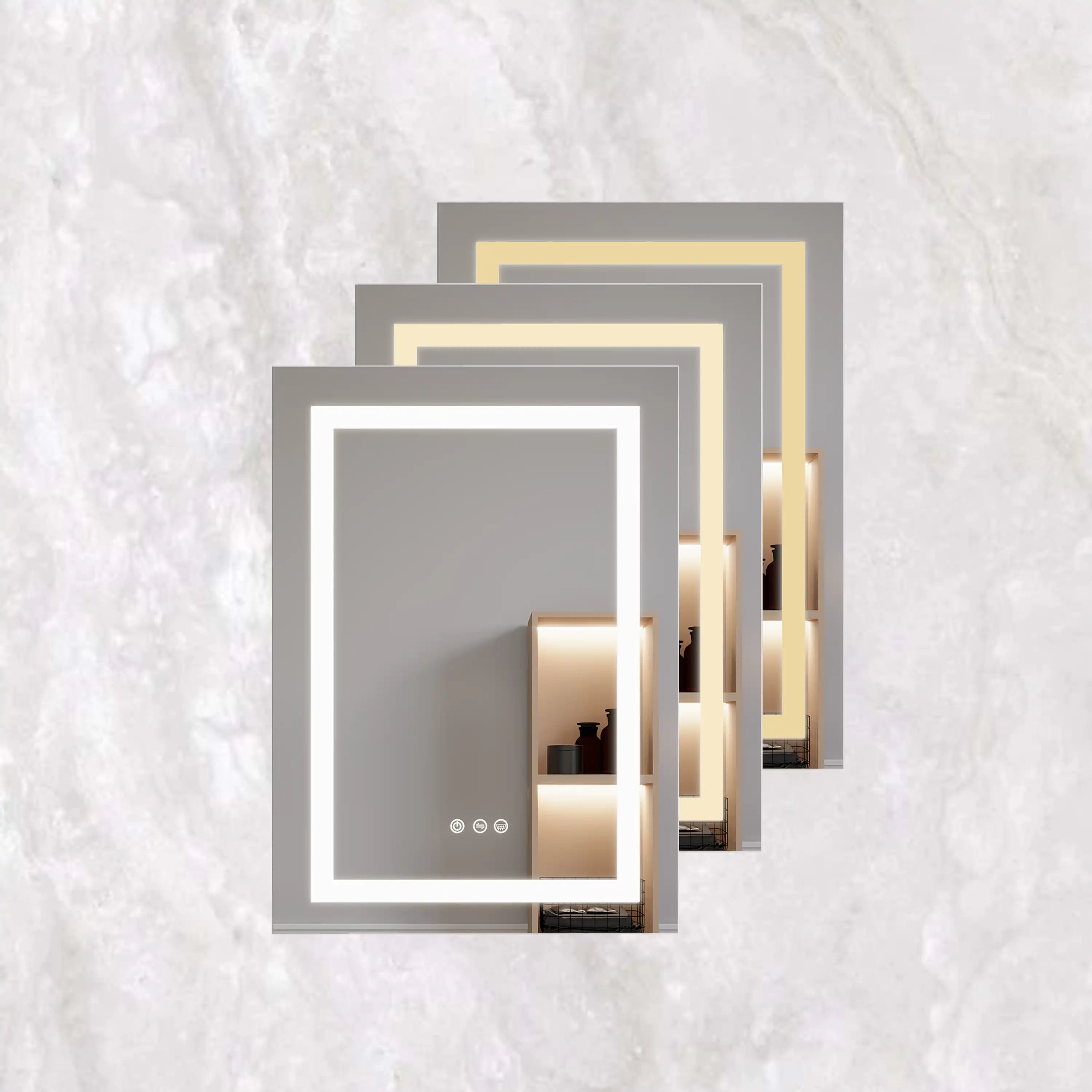 Hawley 26 inch LED light mirror bathroom cabinet with adjustable color temperature function.
