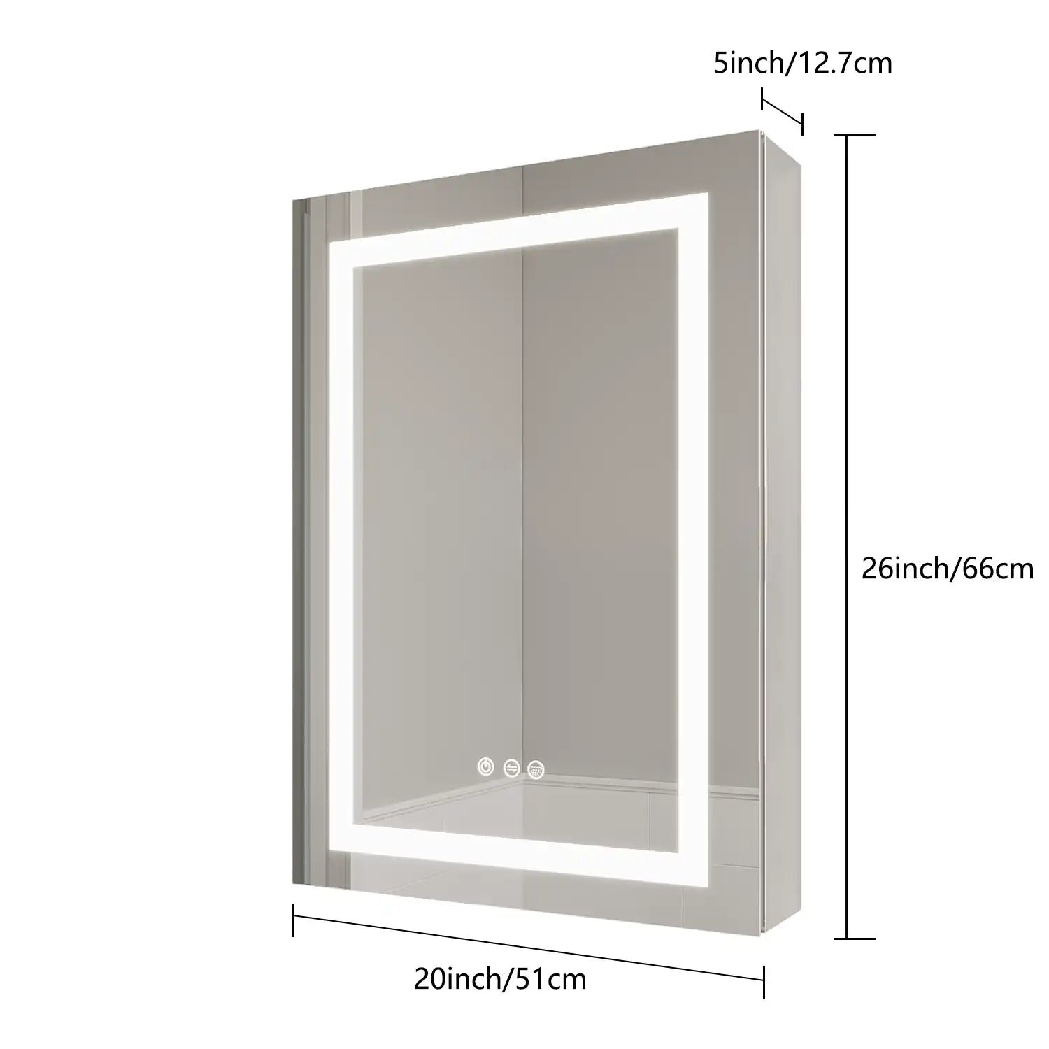 Hawley 26 inch LED light mirror bathroom cabinet, size 26x20x5 inches