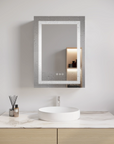Hawley 26 inch LED bathroom mirror cabinet with anti-fog feature, clear reflection.