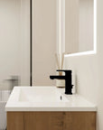 30" freestanding single bathroom vanity with sink close-up showing integrated sink, faucet placement, and clean countertop edge | Ace Decor