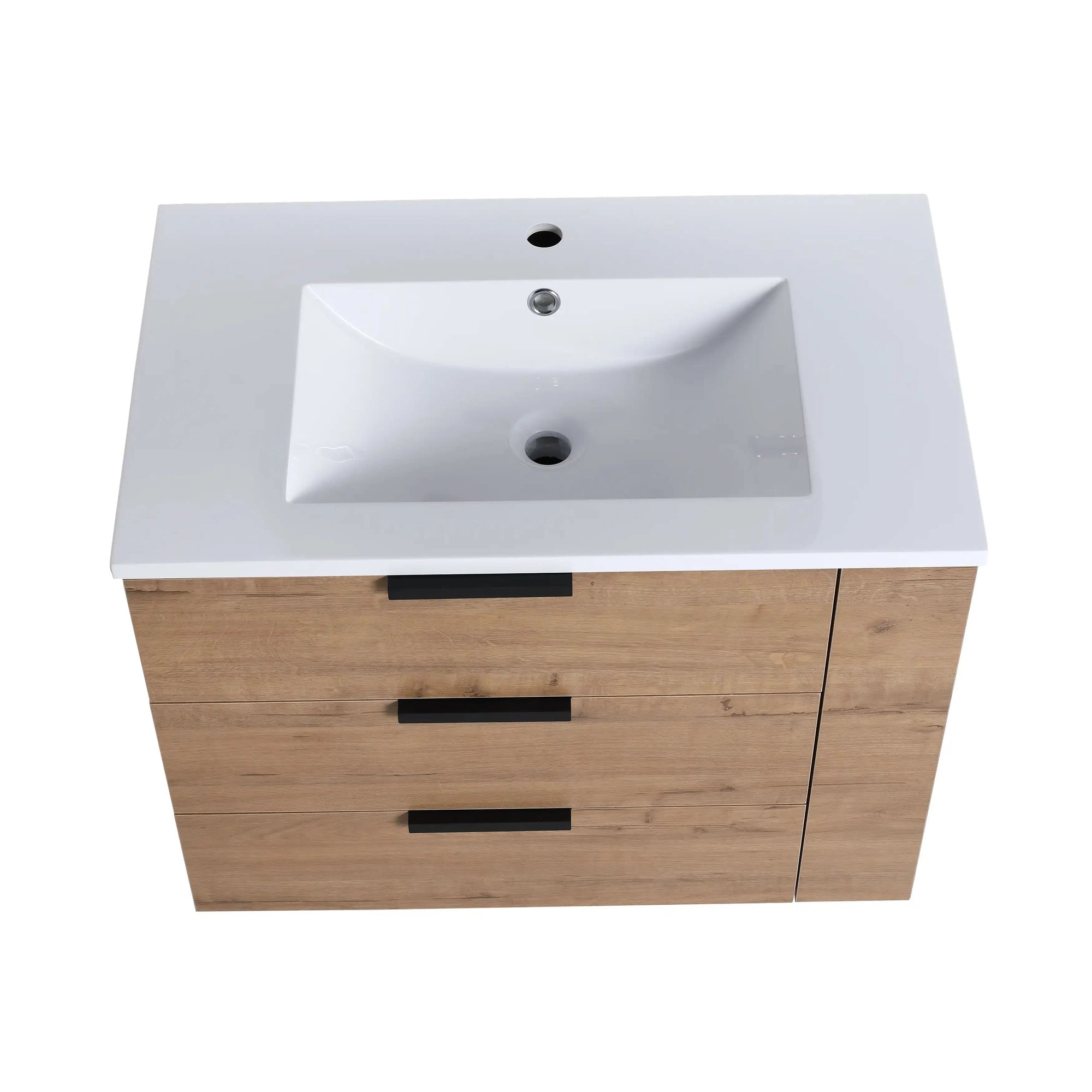 30" Wall-Mounted Bathroom Vanity with Sink, Soft-Close Drawer & Side Shelf color: Imitative Oak