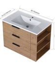 30" small bathroom vanity with drawers showing detailed dimensions and right-side open shelf storage | Ace Decor
