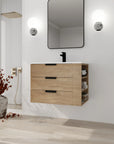 30" small bathroom vanity with drawers displayed in a modern bathroom setting with wall-mounted design | Ace Decor