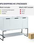 48” White Freestanding Single Sink Vanity with Drawers, Soft-Close Storage & Open Shelf