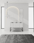 48” White Freestanding Single Sink Vanity with Drawers, Soft-Close Storage & Open Shelf