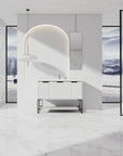 48” White Freestanding Single Sink Vanity with Drawers, Soft-Close Storage & Open Shelf
