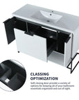 48” White Freestanding Single Sink Vanity with Drawers, Soft-Close Storage & Open Shelf