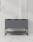 48" grey vanity bathroom unit in modern bathroom setting with fluted front and open shelf | Ace Decor