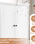 Built with waterproof painted MDF, this tall white bathroom linen cabinet is durable and easy to clean.