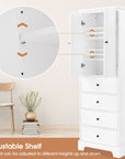 The sheves in 68” Bathroom Linen Cabinet can be adjusted to different heights.