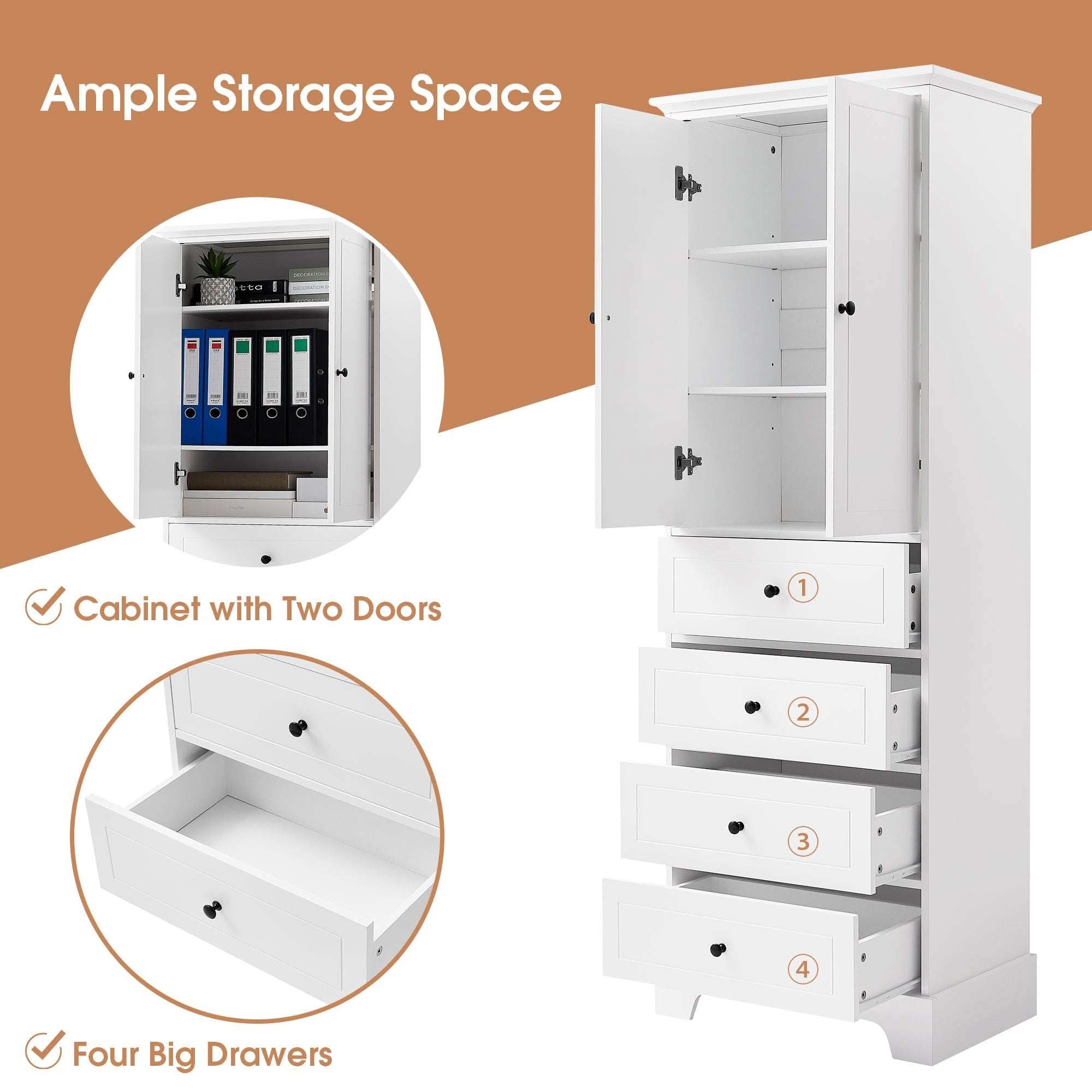 68” Bathroom Linen Cabinet with ample storage space.