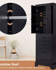 Black Storage Cabinet with Adjustable Shelves.