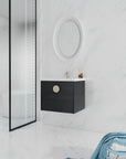 24 inch small corner vanity bathroom wall-mounted design displayed in a bright modern bathroom | Ace Decor