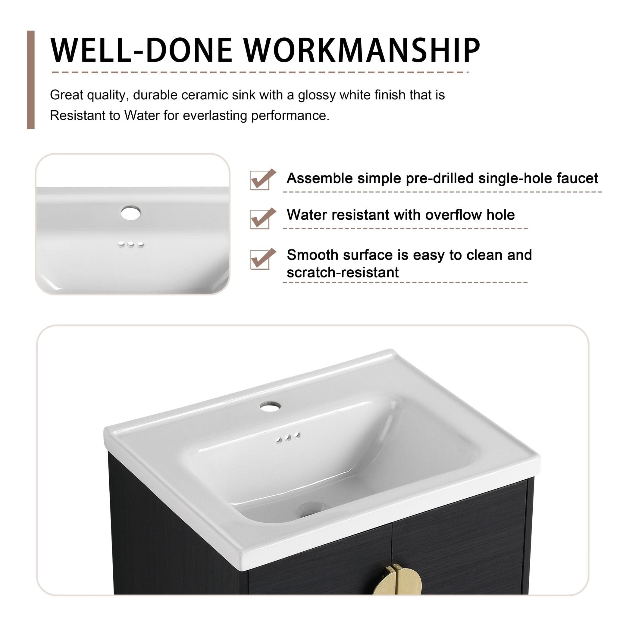 Soft Close Doors Bathroom Vanity With Sink color:Black chest nut