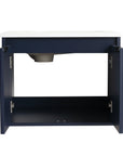 24"–48" Navy Blue Floating Bathroom Vanity with Drop-Shaped Sink & Grille Cabinet Doors