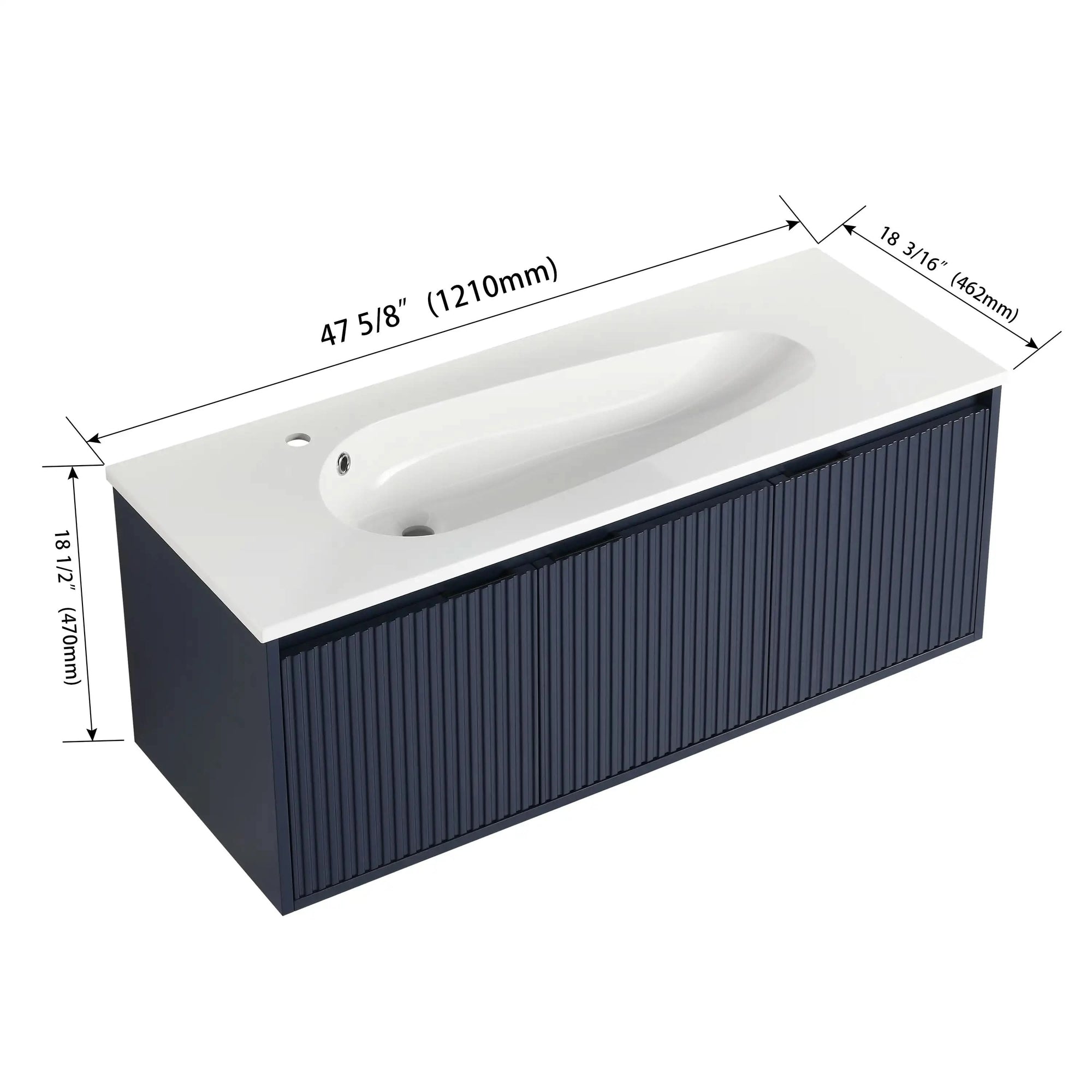 24" Floating Bathroom Vanity with Drop-Shaped Resin Sink – Modern Wall-Mounted Design color: Navy Blue