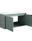 36" sage green floating vanity bathroom 36 inch with open cabinet doors | Ace Decor
