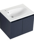 24"–48" Navy Blue Floating Bathroom Vanity with Drop-Shaped Sink & Grille Cabinet Doors