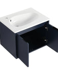 24"–48" Navy Blue Floating Bathroom Vanity with Drop-Shaped Sink & Grille Cabinet Doors