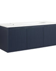 24"–48" Navy Blue Floating Bathroom Vanity with Drop-Shaped Sink & Grille Cabinet Doors
