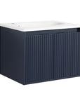 24"–48" Navy Blue Floating Bathroom Vanity with Drop-Shaped Sink & Grille Cabinet Doors