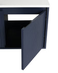 24"–48" Navy Blue Floating Bathroom Vanity with Drop-Shaped Sink & Grille Cabinet Doors