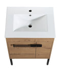 24" freestanding bathroom vanity with sink featuring integrated ceramic basin and matte black handle | Ace Decor