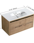 36" floating sink vanity for bathroom with detailed dimensions and integrated resin sink | Ace Decor