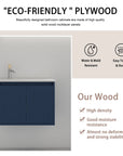 24"–48" Navy Blue Floating Bathroom Vanity with Drop-Shaped Sink & Grille Cabinet Doors
