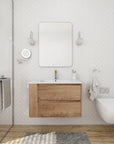 30" bathroom sink vanity with drawers installed with mirror in modern minimalist bathroom setting | Ace Decor