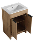 Angled open cabinet view of freestanding 24 inch bathroom vanity with sink, 24" | Ace Decor