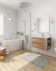 30" bathroom sink vanity with drawers in full modern bathroom layout with floating vanity design | Ace Decor
