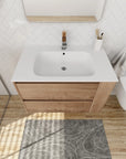 Elmcrest Series 30" Wall-Mounted Bathroom Vanity with Sink, Oak Finish, 2 Drawers & Side Storage Shelves