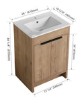 Dimensions of freestanding 24 inch bathroom vanity with sink, 24" size diagram | Ace Decor
