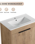 30 inch vanity with sink showing integrated white basin and wood cabinet detail, 30" | Ace Decor