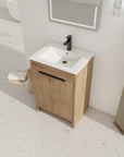 Modern bathroom scene with freestanding 24 inch bathroom vanity with sink, 24" oak finish | Ace Decor