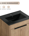 Close-up of black integrated sink craftsmanship on 24" black bathroom sink vanity | Ace Decor