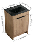 Black bathroom sink vanity 24" with dimension diagram and integrated sink | Ace Decor