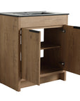 30" freestanding 30 inch bathroom vanity with sink featuring black integrated sink and open doors | Ace Decor