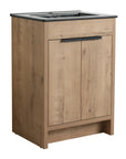 Front view of 24" black bathroom sink vanity with imitative oak finish and double doors | Ace Decor