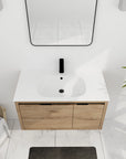 36 Imitative Oak Inch Wall-Mounted Bathroom Vanity with Gel Sink – Modern & Space-Saving Design