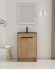 Black bathroom sink vanity 24" freestanding oak vanity in modern bathroom setting | Ace Decor
