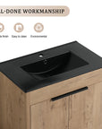 30 inch bathroom vanity with sink, black integrated sink and imitative oak freestanding cabinet, modern design 30" | Ace Decor