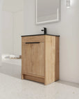Modern bathroom setting with 24" black bathroom sink vanity in imitative oak finish | Ace Decor