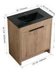 30" black integrated sink with size diagram, 30 inch bathroom vanity with sink showing dimensions | Ace Decor