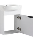 16" white compact vanity with open door and under-sink storage